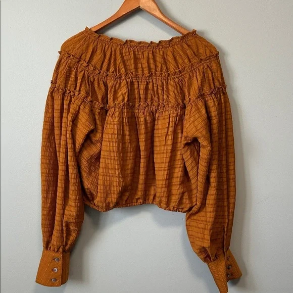 Free People Hailey Cropped Boho Ruffle Festival Blouse Top Large - Picture 4 of 14